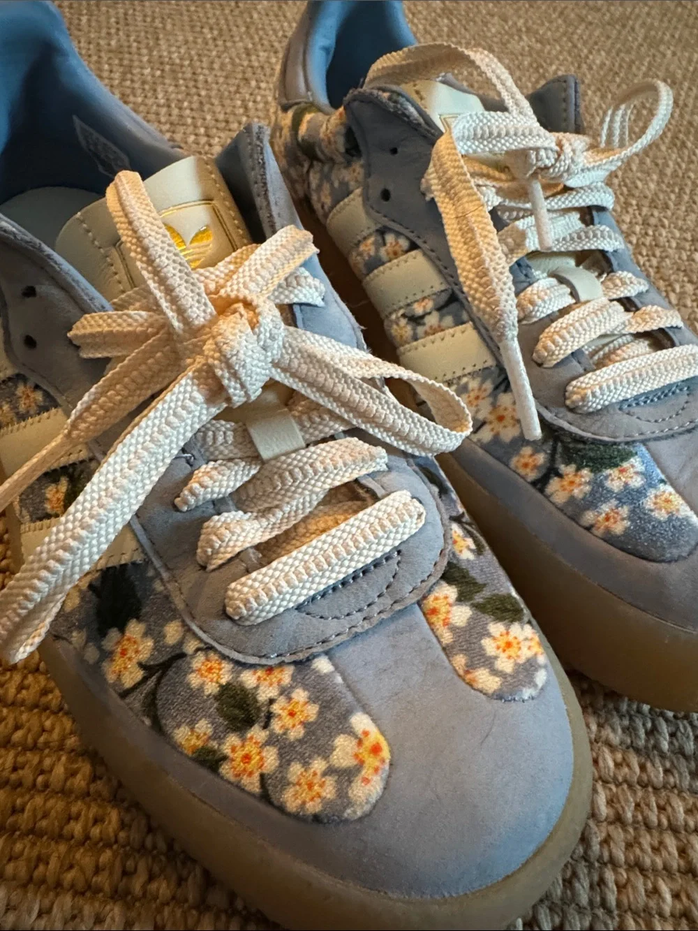 adidas x Liberty London Baby Blue and Cream Floral Velour and Suede Sambaes - Picture 9 of 9